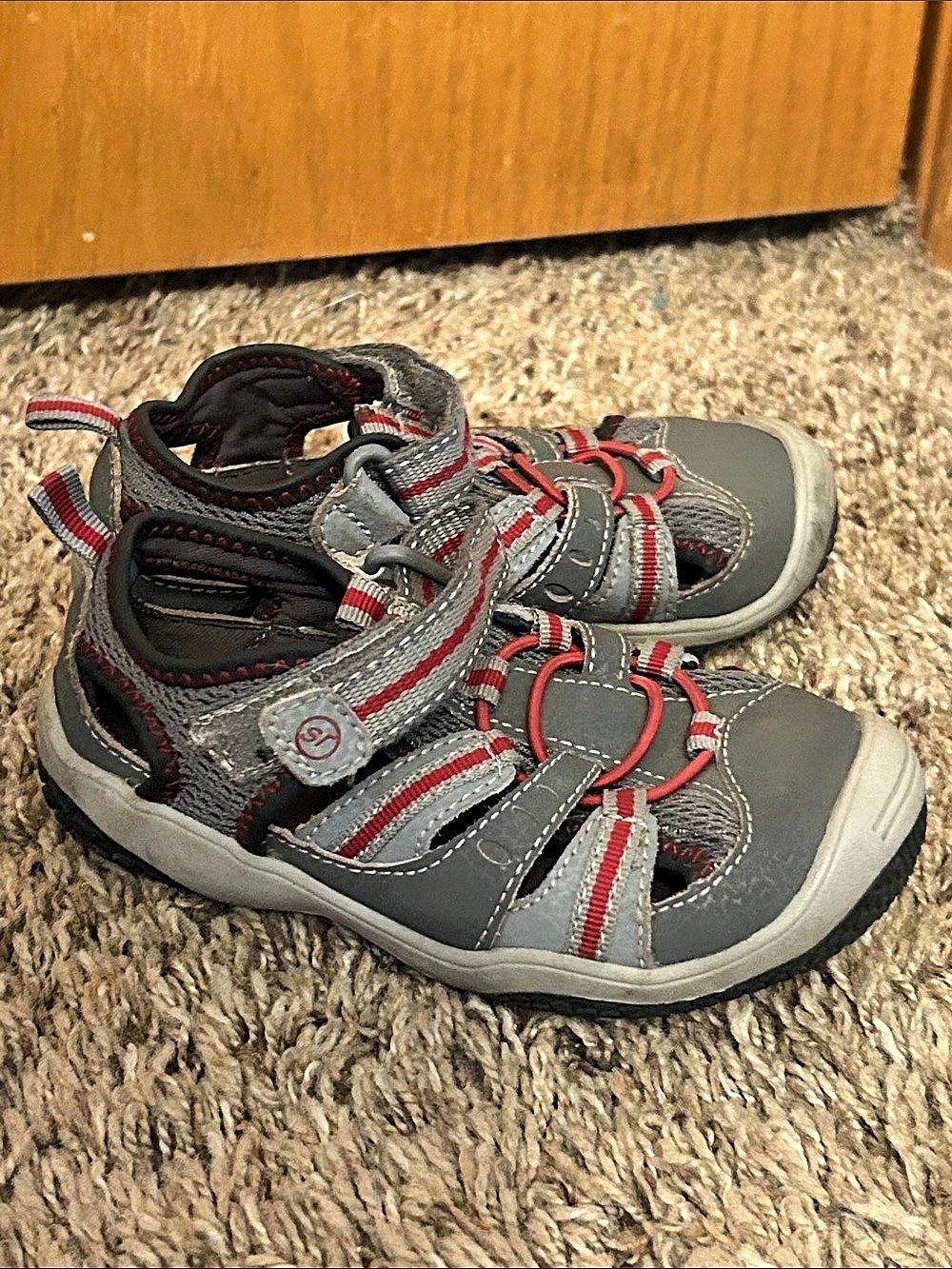 Stride Rite Bradley Boys US 7 Leather Sandals Gray & Red